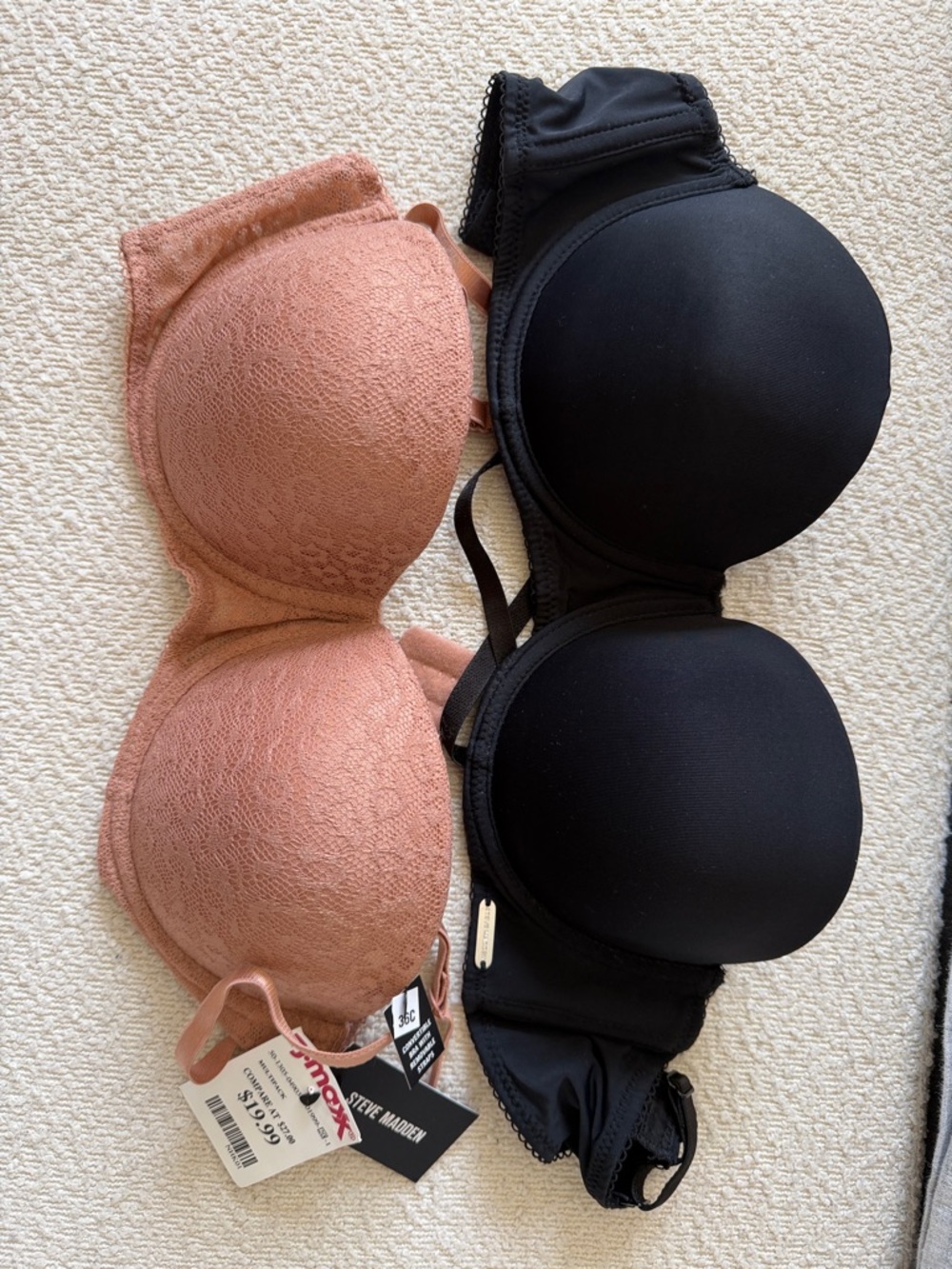 Women's Steve Madden Convertible Lace T-Shirt Bra - Rose and Black